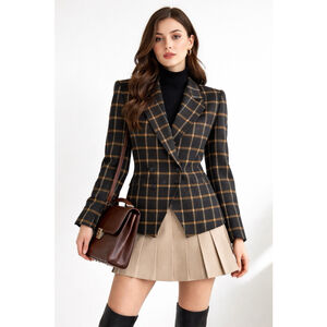 Kasper ASL VTG Wool Plaid Button Up Blazer Suit Jacket Navy Plaid Size 6